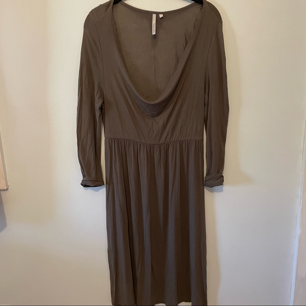 Michael Stars Lightweight scoop Neck Flowy MIDI Dress Brown Grey size OS